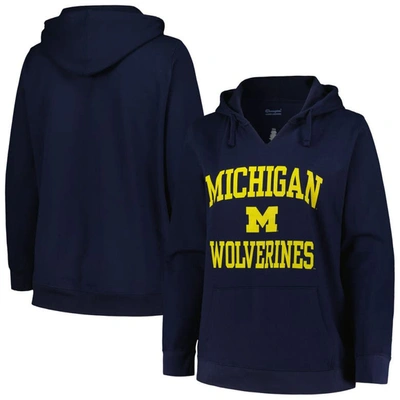 Champion Women's  Navy Michigan Wolverines Plus Size Heart & Soul Notch Neck Pullover Hoodie