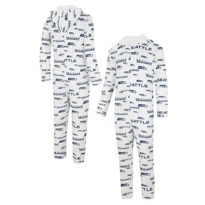 Concepts Sport White Seattle Seahawks Allover Print Docket Union Full-zip Hooded Pajama Suit