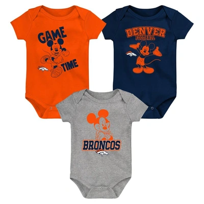 Outerstuff Babies' Newborn & Infant Orange/navy/gray Denver Broncos Three-piece Disney Game Time Bodysuit Set