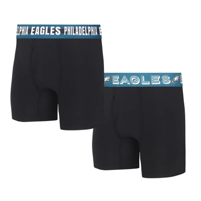 Concepts Sport Philadelphia Eagles Gauge Knit Boxer Brief Two-pack In Black