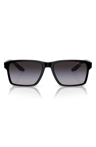 Prada 58mm Gradient Rectangular Sunglasses In Black