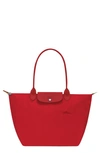 Longchamp Le Pliage Green Recycled Canvas Large Shoulder Tote In Red