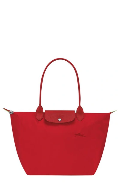 Longchamp Le Pliage Green Recycled Canvas Large Shoulder Tote In Red