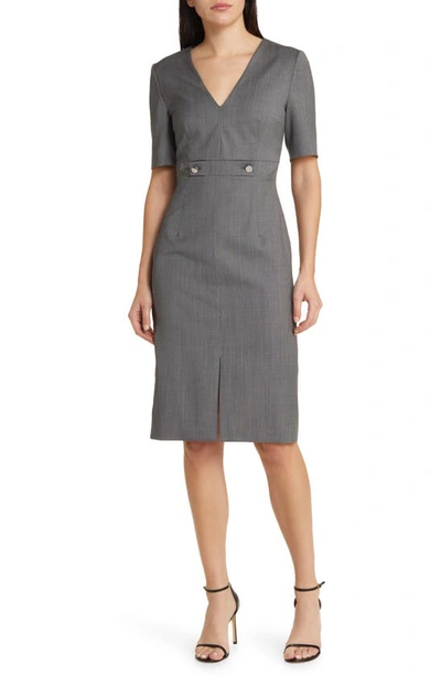 Hugo Boss Danorla Pinstripe Virgin Wool Sheath Dress In Grey