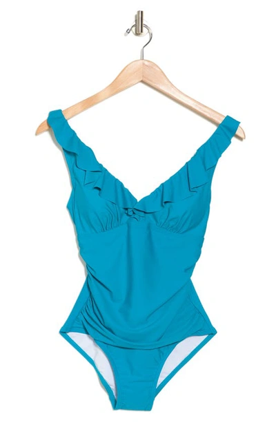 Dkny Ruffle One-piece Swimsuit In Tropical
