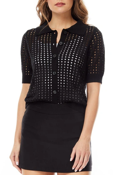 By Design Zena Short Sleeve Button-up Cardigan In Black
