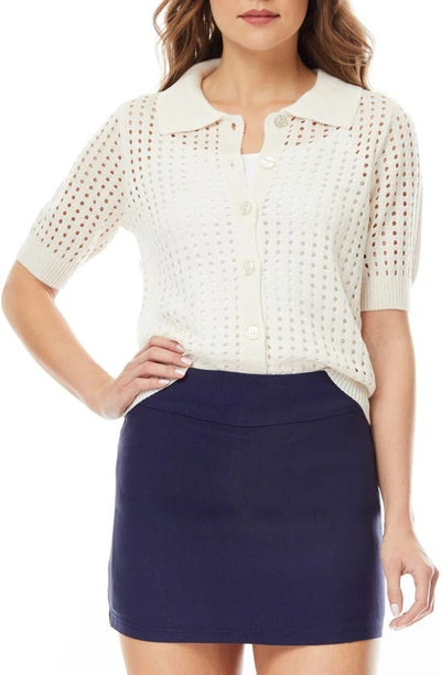 By Design Zena Short Sleeve Button-up Cardigan In Gardenia