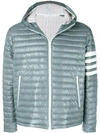 Thom Browne 4-bar Stripe Satin Finish Quilted Down-filled Tech Jacket In Grey