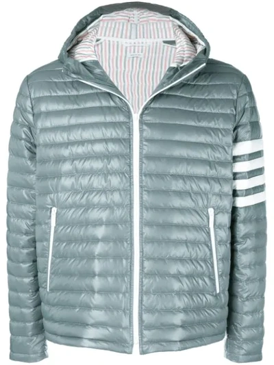 Thom Browne 4-bar Stripe Satin Finish Quilted Down-filled Tech Jacket In Grey