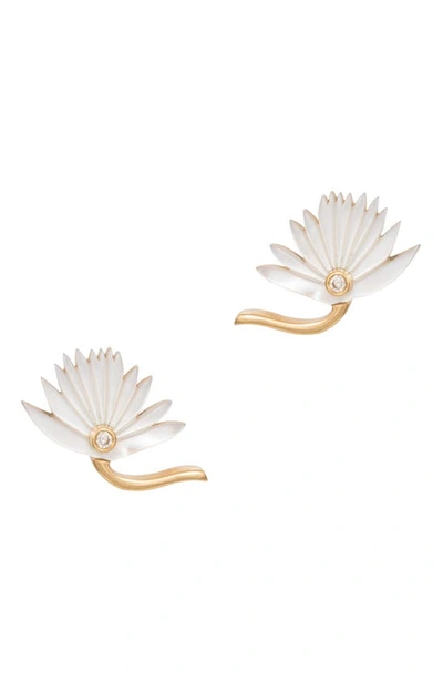 L'atelier Nawbar Flower Stud Earrings In White Mop