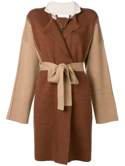 Chloé Belted Wool Coat In Multi Brown
