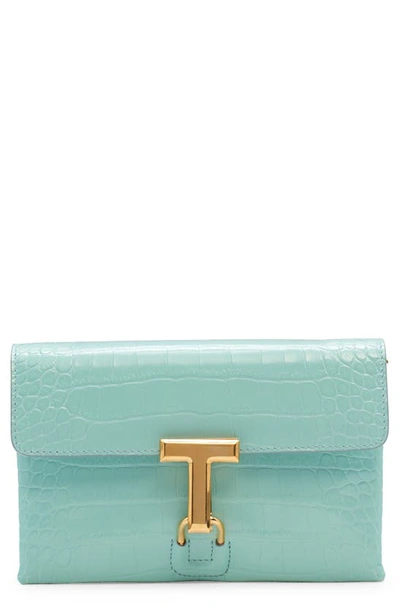 Tom Ford Mini Monarch Croc Embossed Leather Shoulder Bag In 1l029 Pastel Turquoise