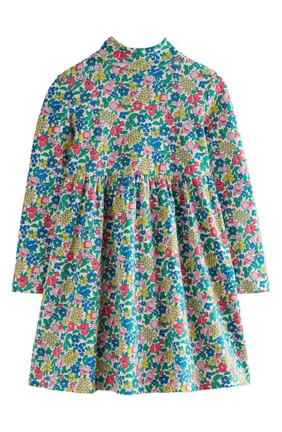 Mini Boden Kids' Floral Print Long Sleeve Stretch Jersey Dress In Multi Flowerbed