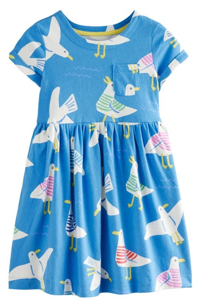Mini Boden Kids' Fun Seagull Print Cotton Jersey Dress In Directoire Blue Seagulls