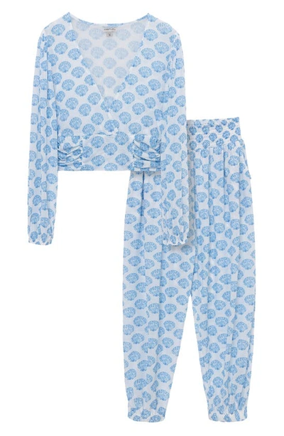 Habitual Kids' Long Sleeve Cover-up Top & Pants Set In Blue Print