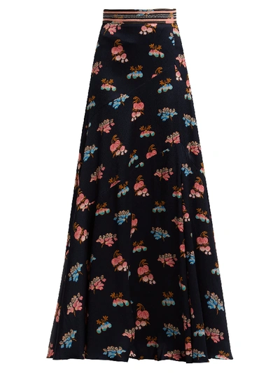 Peter Pilotto Fig-print Silk Maxi Skirt In Navy