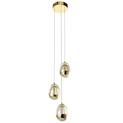 Vonn Lighting Venezia Vap2203gl 3-light Integrated Led Pendant Lighting Fixture With Champagne Glass Globe Shades, In Gold