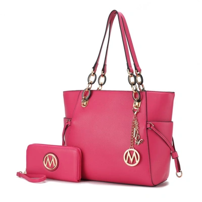 Mkf Collection By Mia K Yale Vegan Leather Tote Handbag With Wallet- 2 Psc In Pink