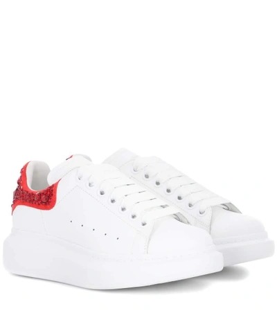 Alexander Mcqueen Embellished Leather Sneakers In White