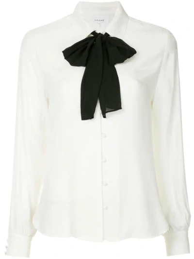 Frame Long-sleeve Silk Button-front Blouse W/ Neck Tie In White