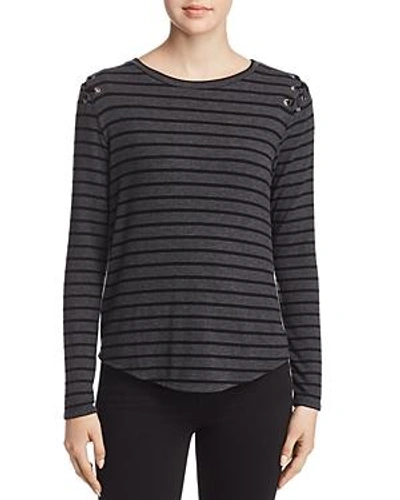 Generation Love Pauline Lace-up Striped Tee In Gray/charcoal