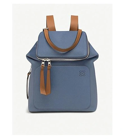 Loewe Goya Small Leather Backpack In Varsity Blue/tan