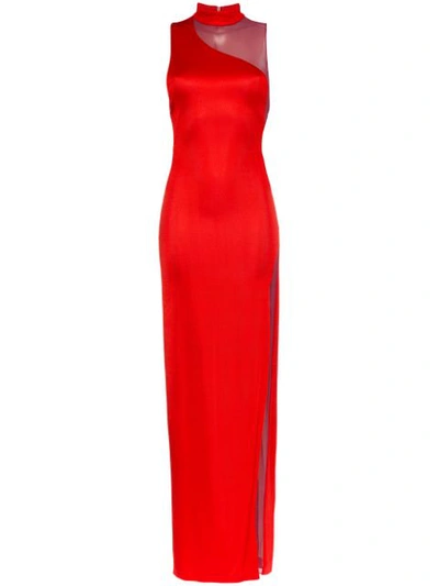 Galvan Shadow Tulle-paneled Stretch-knit Gown In Red