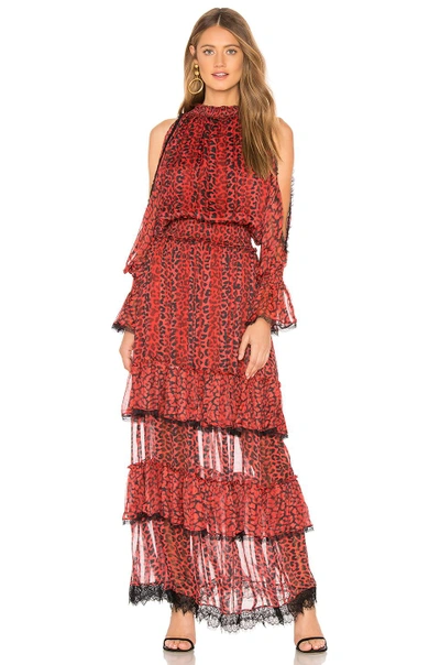 Rococo Sand Cold Shoulder Long Dress In Red & Black
