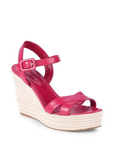 Sergio Rossi Leather Wedge Sandals In Electric Pink