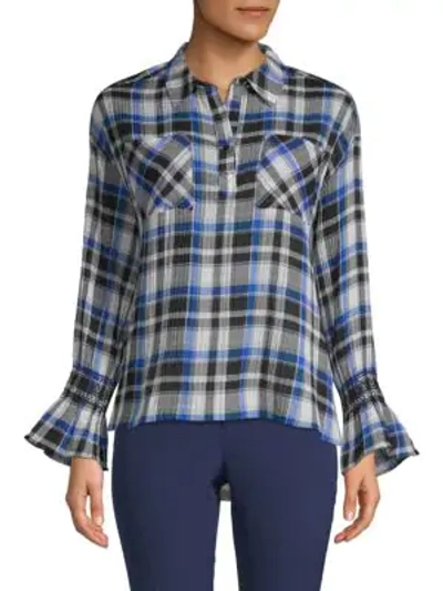 Laundry By Shelli Segal Plaid Collared Top In Blue Multi