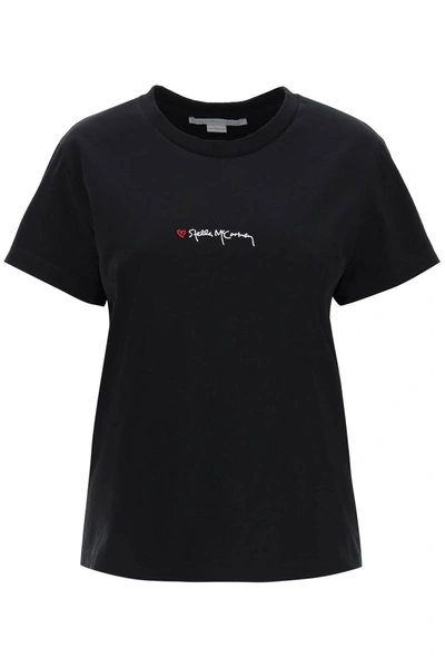 Stella Mccartney T Shirt With Embroidered Signature In Black