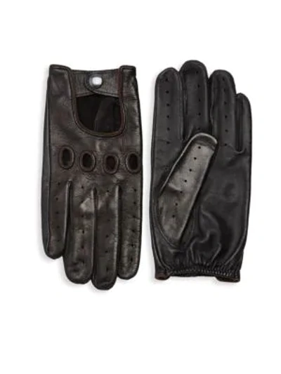 Saks Fifth Avenue Perforated Leather Driver Gloves In Black