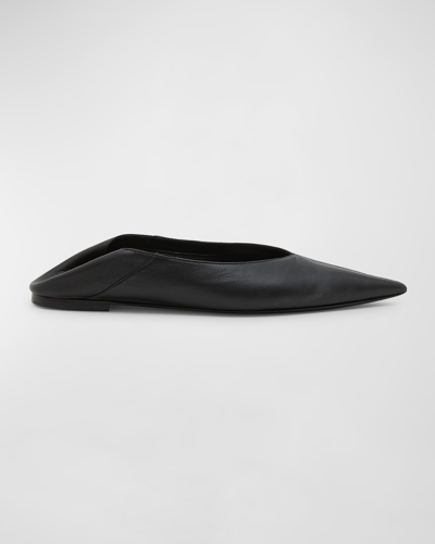 Saint Laurent Carolyn Crepe-texture Ballerina Shoes In Nero/nero