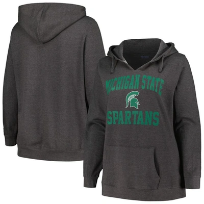 Champion Women's  Heather Charcoal Michigan State Spartans Plus Size Heart & Soul Notch Neck Pullover