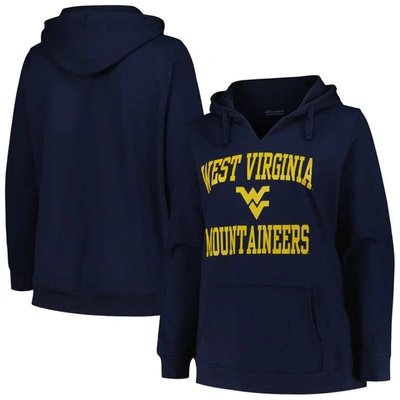 Champion Navy West Virginia Mountaineers Plus Size Heart & Soul Notch Neck Pullover