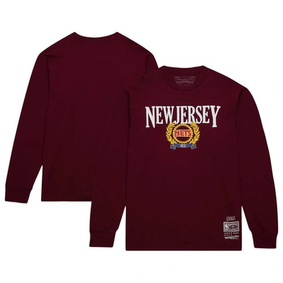 Mitchell & Ness Men's  Red New Jersey Nets Hardwood Classics Ivy League Long Sleeve T-shirt