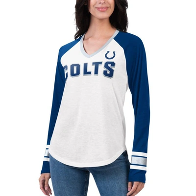 G-iii 4her By Carl Banks Women's  White, Royal Indianapolis Colts Top Team Raglan V-neck Long Sleeve In White,royal