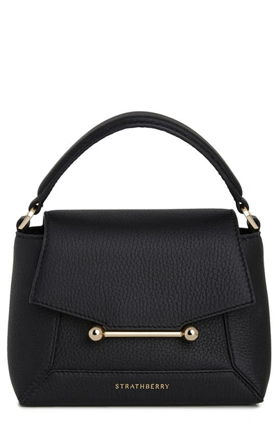 Strathberry Mini Mosaic Leather Top Handle Bag In Black