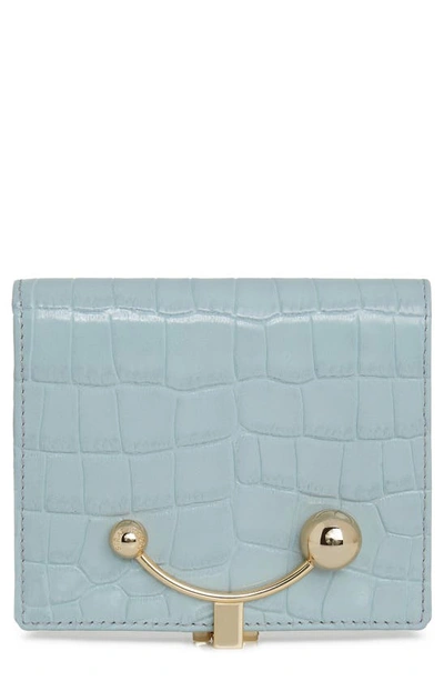 Strathberry Crescent Croc Embossed Leather Bifold Wallet In Duck Egg Blue