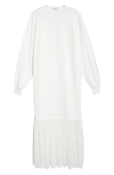 Interior The Bobby Long Sleeve Lace Drop Waist T-shirt Dress In White