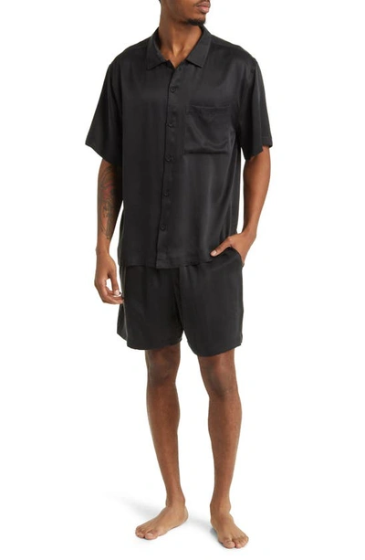 Lunya Washable Silk Button-up Short Pyjamas In Immersed Black