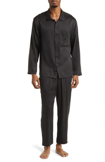 Lunya Long Sleeve Washable Silk Pyjamas In Immersed Black