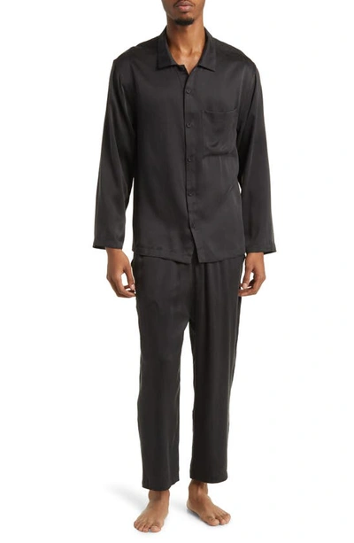 Lunya Long Sleeve Washable Silk Pajamas In Immersed Black