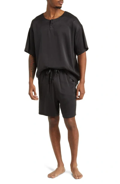 Lunya Henley Washable Silk Short Pyjamas In Immersed Black