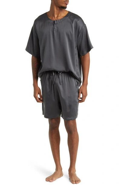 Lunya Henley Washable Silk Short Pyjamas In Meditative Grey