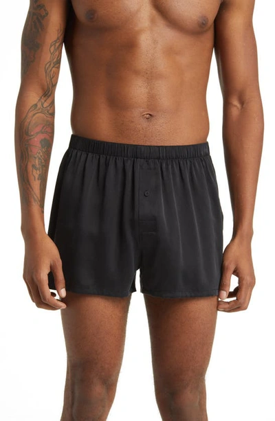 Lunya Washable Silk Boxer Shorts In Immersed Black