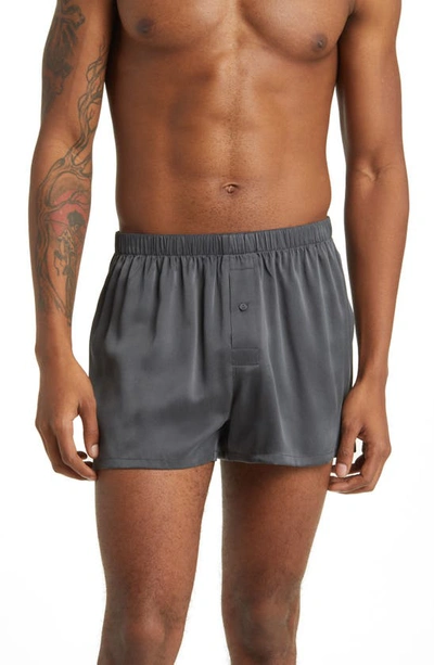 Lunya Washable Silk Boxer Shorts In Meditative Grey