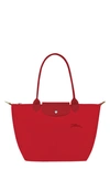 Longchamp Medium Le Pliage Green Recycled Canvas Shoulder Tote Bag In Red