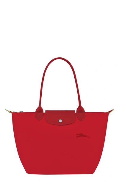 Longchamp Medium Le Pliage Green Recycled Canvas Shoulder Tote Bag In Red
