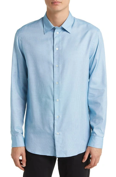 Emporio Armani Micropattern Sport Shirt In Solid Medium Blue